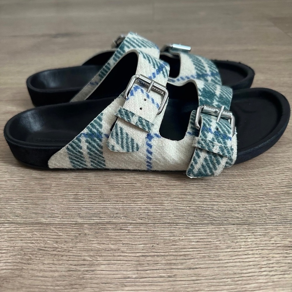 New in box‎ ISABEL MARANT Ivory Lennyo Checked Felt Sandals - Picture 3 of 7